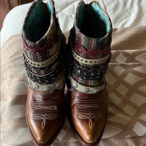 Handcrafted Bohemian Brown and Multicolor Ankle Booties